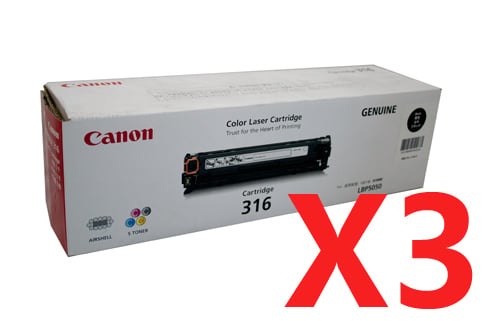 3 x Genuine Canon CART-316BK Black Toner Cartridge