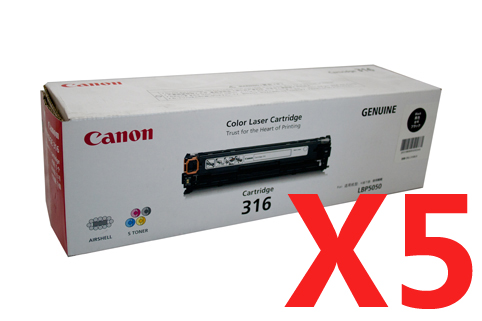 5 x Genuine Canon CART-316BK Black Toner Cartridge