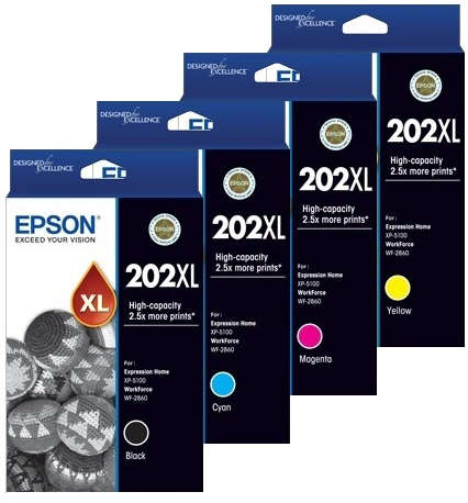 4 Pack Genuine Epson 202XL Ink Cartridge Set (1BK,1C,1M,1Y) High Yield