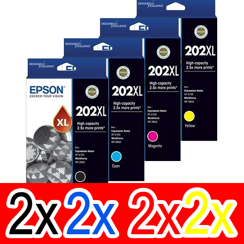 8 Pack Genuine Epson 202XL Ink Cartridge Set (2BK,2C,2M,2Y) High Yield