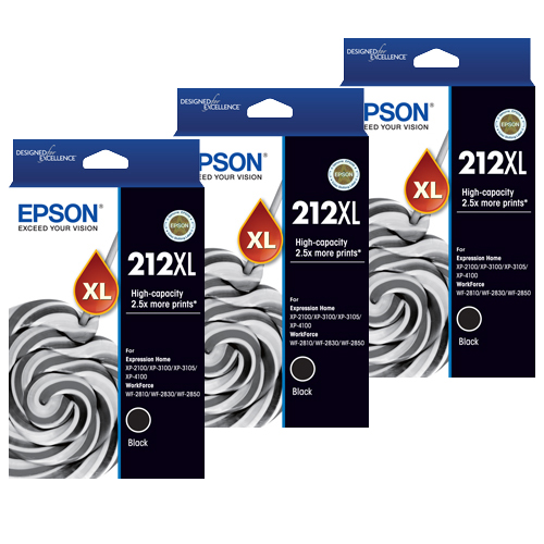 3 x Genuine Epson 212XL Black Ink Cartridge High Yield