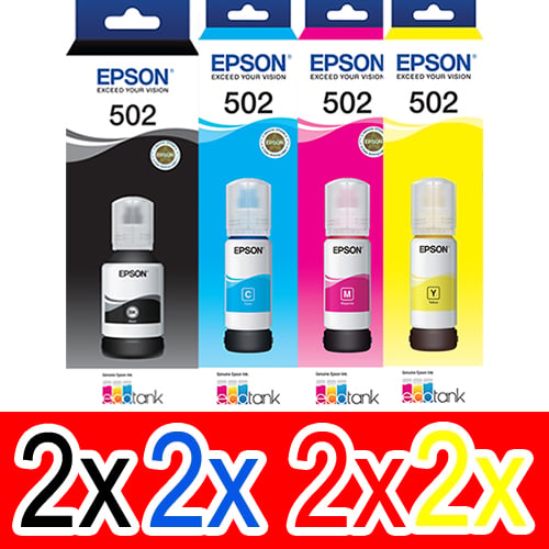 8 Pack Genuine Epson T502 Ink Bottle Set (2BK,2C,2M,2Y)