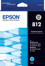 1 x Genuine Epson 812 Cyan Ink Cartridge Standard Yield