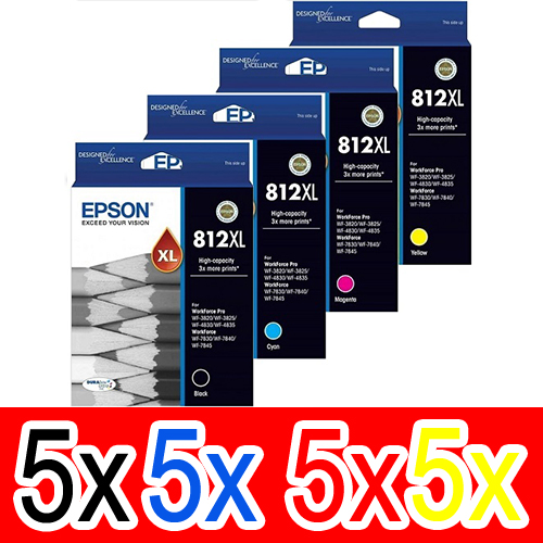 20 Pack Genuine Epson 812XL Ink Cartridge Set (5BK,5C,5M,5Y) High Yield