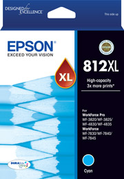 1 x Genuine Epson 812XL Cyan Ink Cartridge High Yield