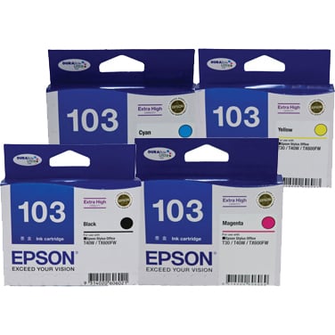 4 Pack Genuine Epson T1031 T1032 T1033 T1034 103 Ink Cartridge Set (1BK,1C,1M,1Y) Extra High Yield