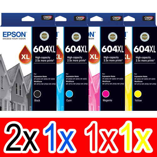 5 Pack Genuine Epson 604XL Ink Cartridge Set (2BK,1C,1M,1Y) High Yield
