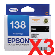3 x Genuine Epson T1381 138 Black Ink Cartridge High Yield