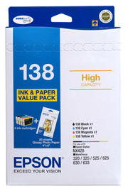 1 x Genuine Epson 138 T1381 T1382 T1383 T1384 Ink Cartridge Value Pack High Yield