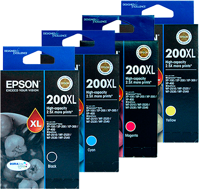 4 Pack Genuine Epson 200XL Ink Cartridge Set (1BK,1C,1M,1Y) High Yield