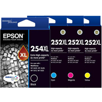 4 Pack Genuine Epson 254XL & 252XL Ink Cartridge Set (1BK,1C,1M,1Y) Extra High Yield