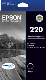 1 x Genuine Epson 220 Black Ink Cartridge Standard Yield
