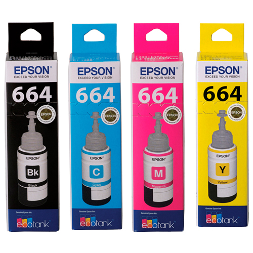 4 Pack Genuine Epson T664 Ink Bottle Set (1BK,1C,1M,1Y)