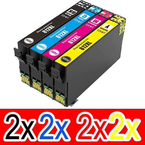 8 Pack Compatible Epson 812XL Ink Cartridge Set (2BK,2C,2M,2Y) High Yield