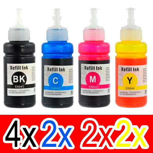 10 Pack Compatible Epson T664 Ink Bottle Set (4BK,2C,2M,2Y)