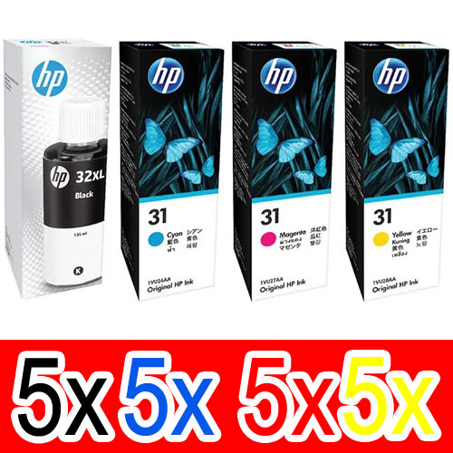 20 Pack Genuine HP 32XL 31 Ink Bottle Set (5BK,5C,5M,5Y) 1VV24AA 1VU26AA 1VU27AA 1VU28AA