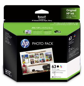 1 x Genuine HP 63 Black & Colour Ink Cartridge Value Pack 3JR59A