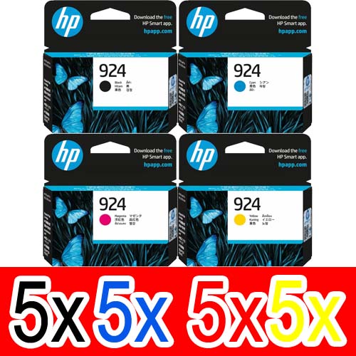 20 Pack Genuine HP 924 Ink Cartridge Set (5BK,5C,5M,5Y) 4K0U6NA 4K0U3NA 4K0U4NA 4K0U5NA
