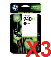 3 x Genuine HP 940XL Black Ink Cartridge C4906AA