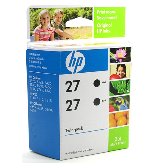 1 x Genuine HP 27 Black Ink Cartridge Twin Pack CC621AA