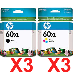6 Pack Genuine HP 60XL Black & Colour Ink Cartridge Set (3BK,3C) CC641WA CC644WA