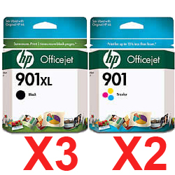 5 Pack Genuine HP 901XL Black & 901 Colour Ink Cartridge Set (3BK,2C) CC654AA CC656AA