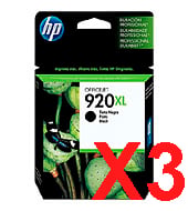 3 x Genuine HP 920XL Black Ink Cartridge CD975AA