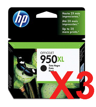 3 x Genuine HP 950XL Black Ink Cartridge CN045AA