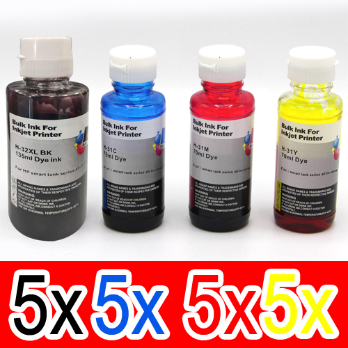 20 Pack Compatible HP 32XL 31 Ink Bottle Set (5BK,5C,5M,5Y) 1VV24AA 1VU26AA 1VU27AA 1VU28AA