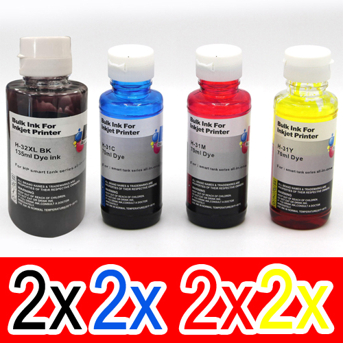 8 Pack Compatible HP 32XL 31 Ink Bottle Set (2BK,2C,2M,2Y) 1VV24AA 1VU26AA 1VU27AA 1VU28AA