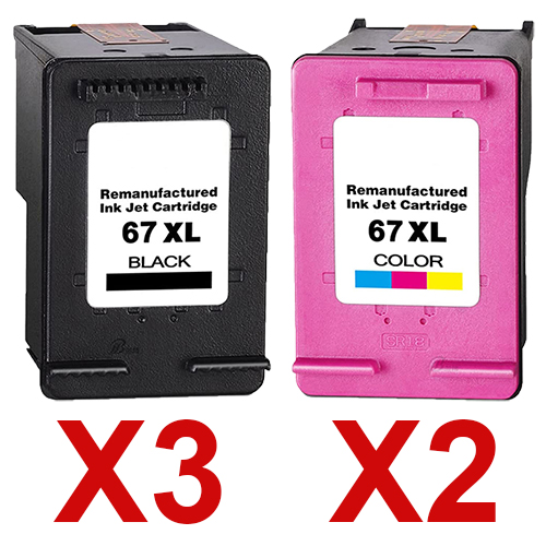 5 Pack Compatible HP 67XL Black & Colour Ink Cartridge Set (3BK,2C) 3YM57AA 3YM58AA