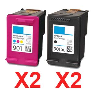 4 Pack Compatible HP 901XL Black & 901 Colour Ink Cartridge Set (2BK,2C) CC654AA CC656AA