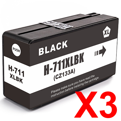 3 x Compatible HP 711 Black Ink Cartridge CZ133A