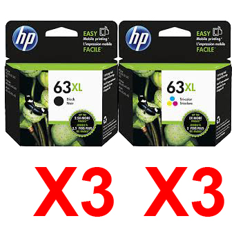 6 Pack Genuine HP 63XL Black & Colour Ink Cartridge Set (3BK,3C) F6U64AA F6U63AA