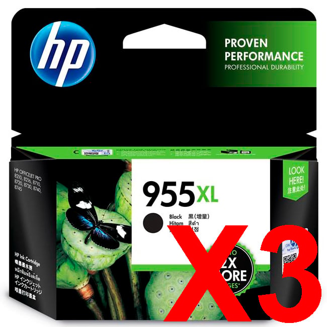 3 x Genuine HP 955XL Black Ink Cartridge L0S72AA