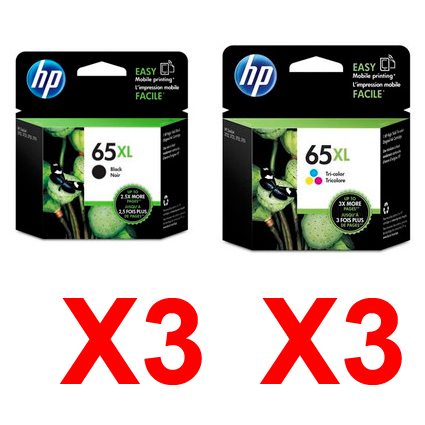 6 Pack Genuine HP 65XL Black & Colour Ink Cartridge Set (3BK,3C) N9K04AA N9K03AA