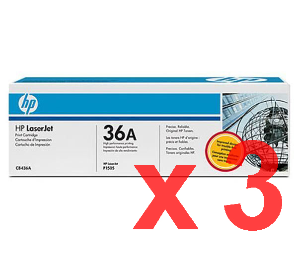 3 x Genuine HP CB436A Toner Cartridge 36A