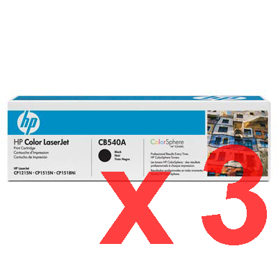 3 x Genuine HP CB540A Black Toner Cartridge 125A