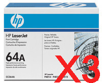 3 x Genuine HP CC364A Toner Cartridge 64A