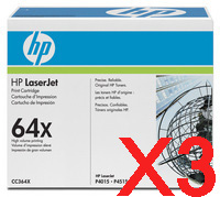 3 x Genuine HP CC364X Toner Cartridge 64X