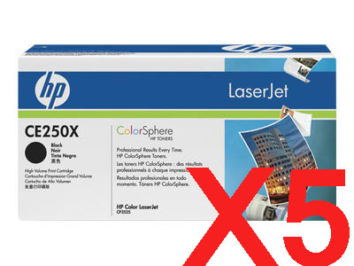 5 x Genuine HP CE250X Black Toner Cartridge 504X