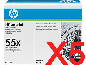 5 x Genuine HP CE255X Toner Cartridge 55X