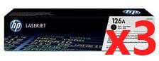 3 x Genuine HP CE310A Black Toner Cartridge 126A