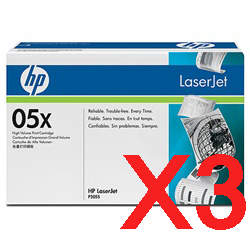 3 x Genuine HP CE505X Toner Cartridge 05X