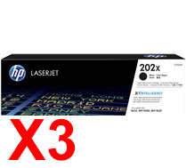 3 x Genuine HP CF500X Black Toner Cartridge 202X