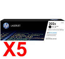 5 x Genuine HP CF500X Black Toner Cartridge 202X