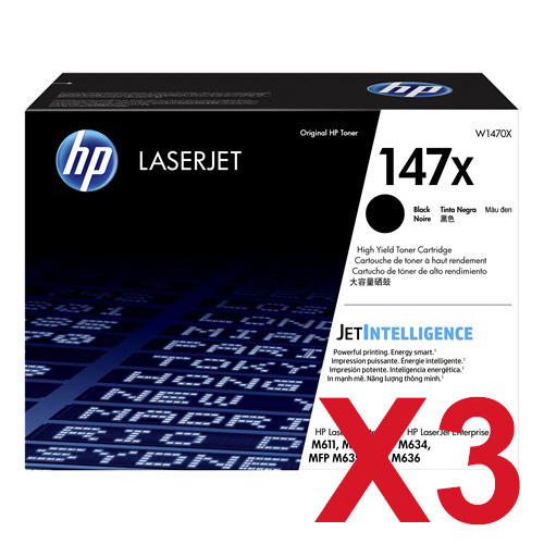 3 x Genuine HP W1470X Toner Cartridge 147X