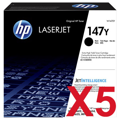 5 x Genuine HP W1470Y Toner Cartridge 147Y