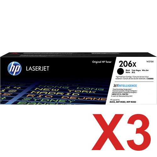 3 x Genuine HP W2110X Black Toner Cartridge 206X