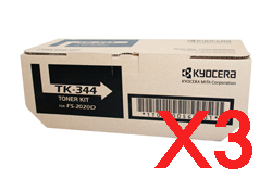 3 x Genuine Kyocera TK-344 Toner Cartridge FS-2020D FS2020D
